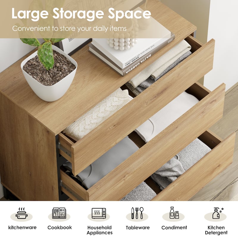 Dresser for Bedroom, Closet Organizers and Storage, Chest of Drawers with Metal Base, Modern Wood Dresser for Living Room