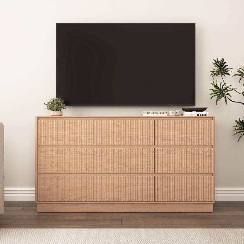 Large Floor Chest of Drawers 9 Drawer Dresser for Bedroom, Freestanding Storage Cabinet Side Table TV Stand