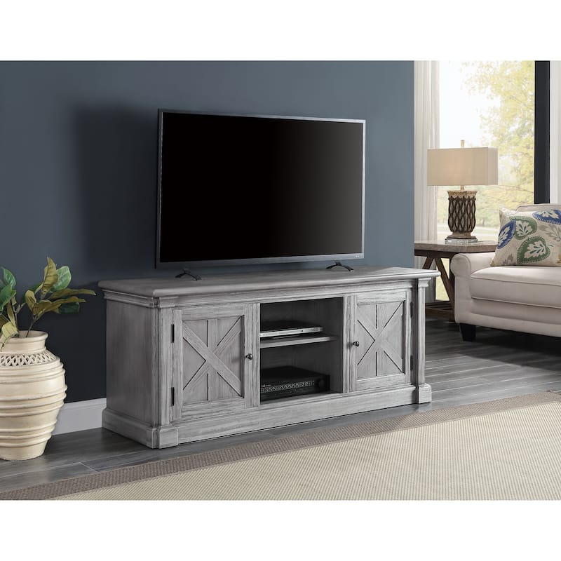 Farmhouse Style TV Stand with Sliding Barn Doors and Storage, Gray Oak