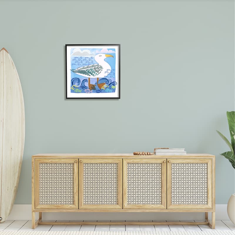 Stupell Whimsical Seagull Bird Layered Ocean Waves Painting Framed Wall Art, Design by unknown