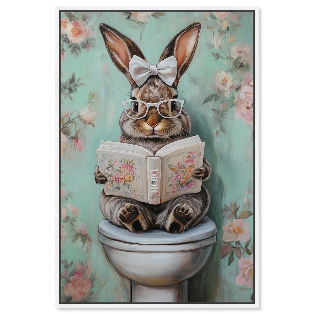 Petite Floral Toilet Bunny Canvas by Art Remedy