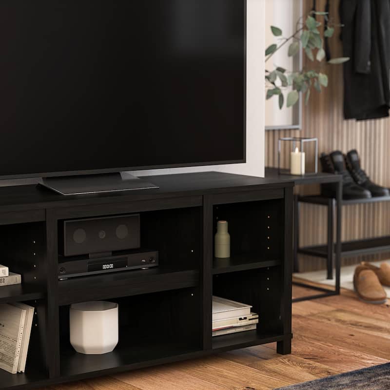 Anmytek Black Media Console TV Stand for up to 50 Inch TV, Open Shelf Entertainment Center