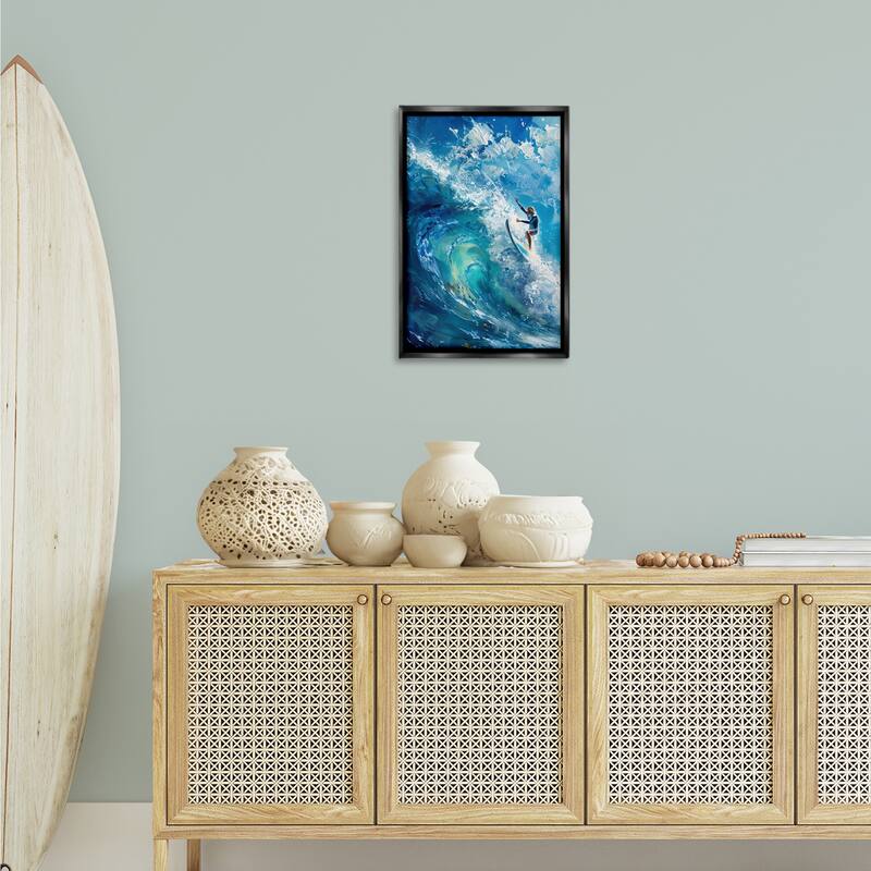 Stupell Soul Surfer on Tidal Wave Framed Floater Canvas Wall Art Design By LSR Design Studio