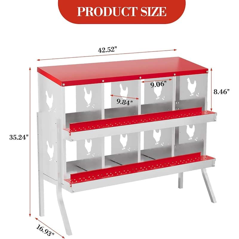 Wall-Mount or Free-Standing Metal Chicken Nesting Box for Hens, Red with Legs