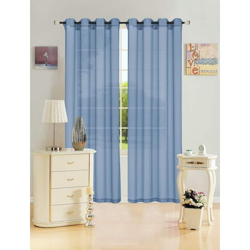 Leah Solid Sheer Curtain Single Panel, Grommet Top, Light Filtering 55"x84" - 55x84 - Navy