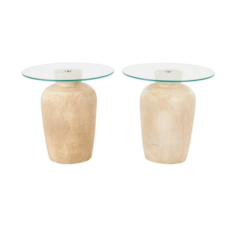 Magnesium Oxide Accent Table with Tempered Glass Tabletop - Set of 2 Beige - Roche River Decor
