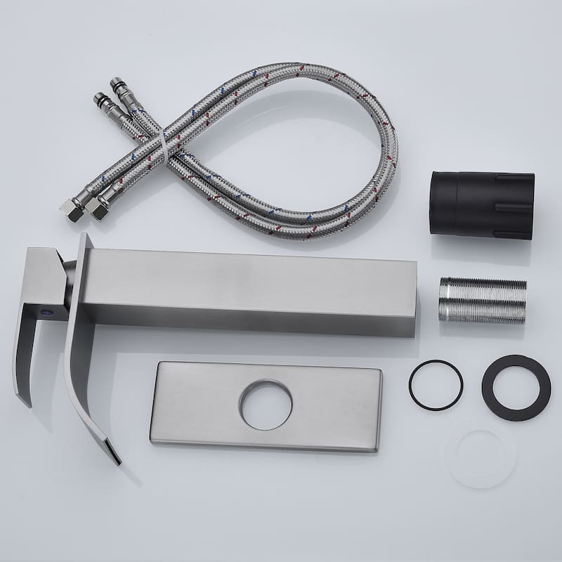 Single Handle Waterfall Bathroom Vessel Faucet with Deck Plate Stainless Steel High Vessel Sink Faucets
