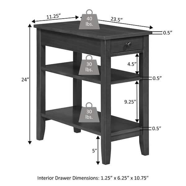 dimension image slide 10 of 12, Convenience Concepts American Heritage 1 Drawer Chairside End Table with Shelves