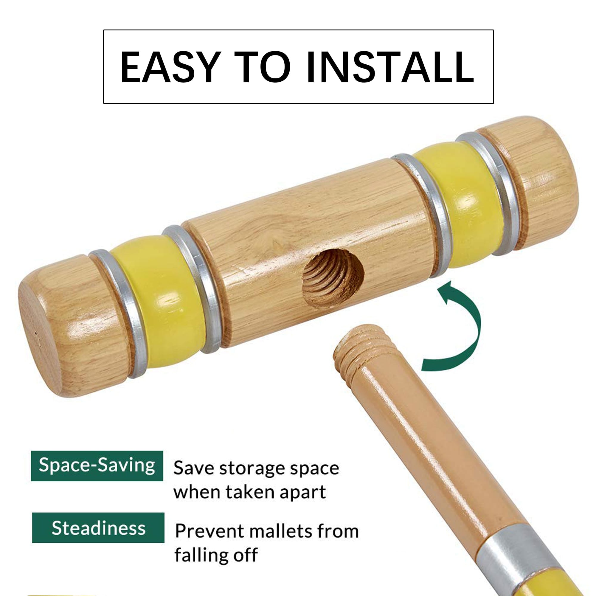 Six Player Croquet Set with Premium Rubber Wooden Mallets 28In, Colored Balls, Wickets, Stakes