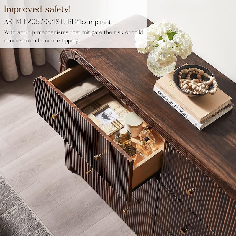 Modern Fluted 6 Drawers Dresser, Wood Chest of Drawers for Bedroom