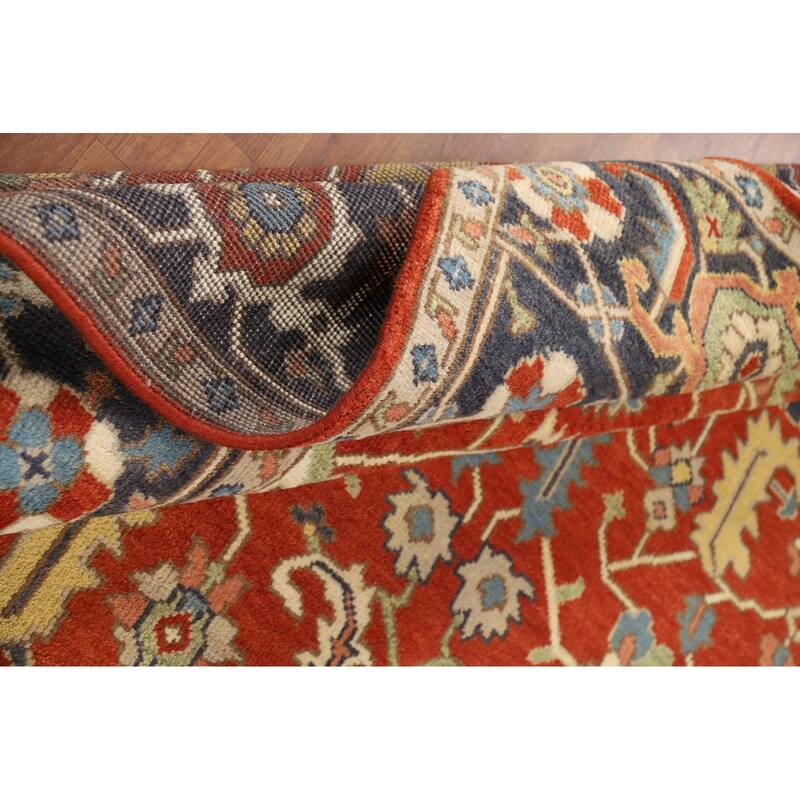 Hand Knotted Oriental 100% Wool Carpet Traditional All-Over Oranges & Rust Heriz (serapi) Area Rug - 9' 9'' X 8' 0''