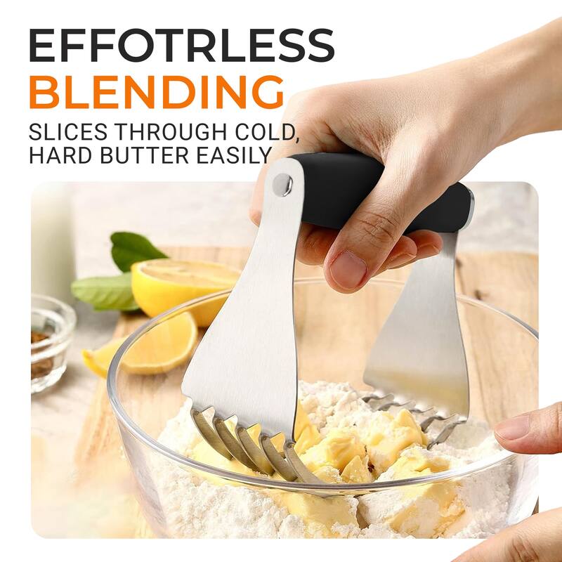 Cheer Collection Stainless Steel Dough Blender with 5 Blades and Non Slip Handle Black