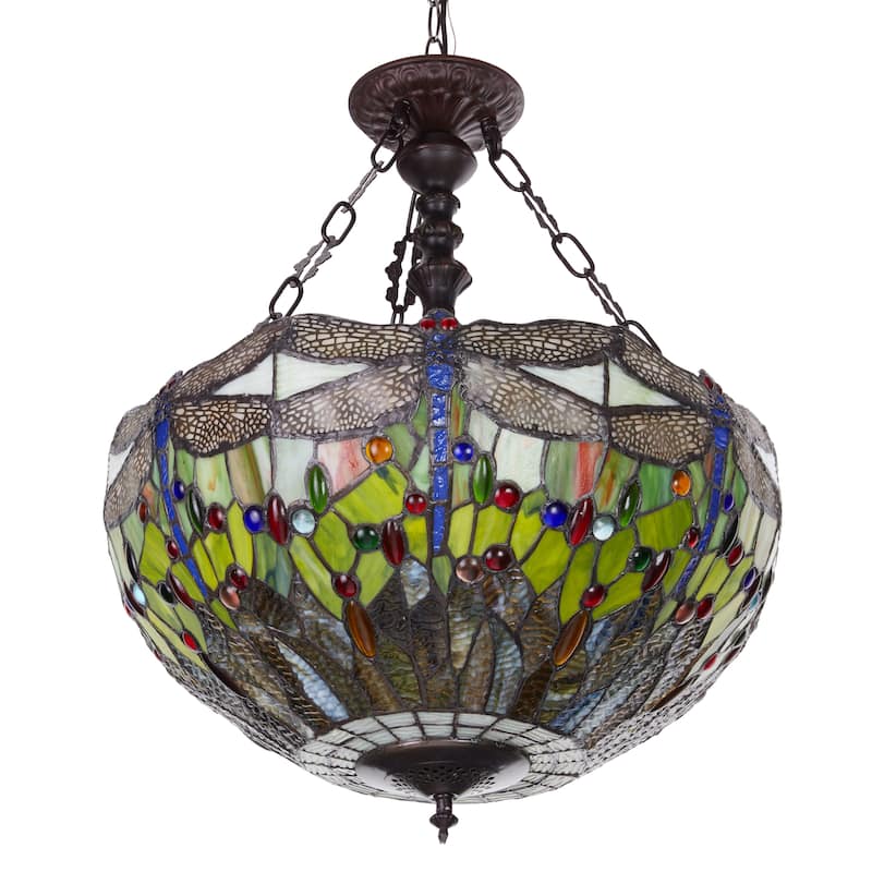 Evelyn River of Goods Multicolor Stained Glass 19.25-Inch Pendant Light with Adjustable Hanging Cord - 19.25" x 19.25" x 25.5"