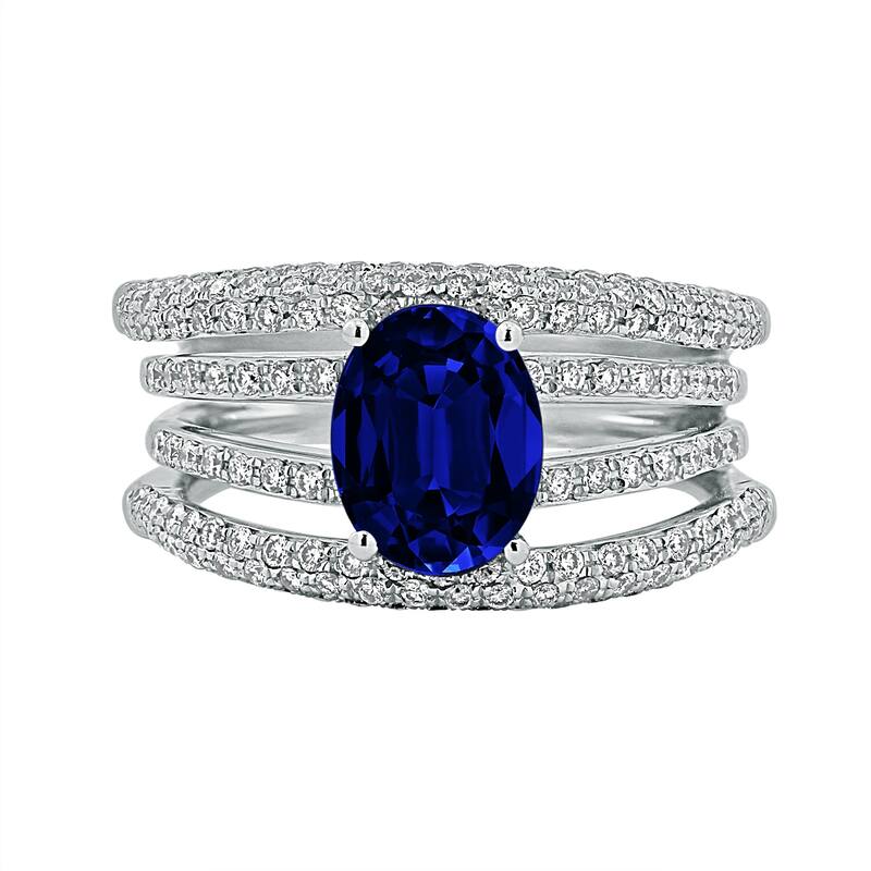Auriya 18k Gold 2 1/2ct Oval Sapphire 4-Band Diamond Ring 9/10ct TDW
