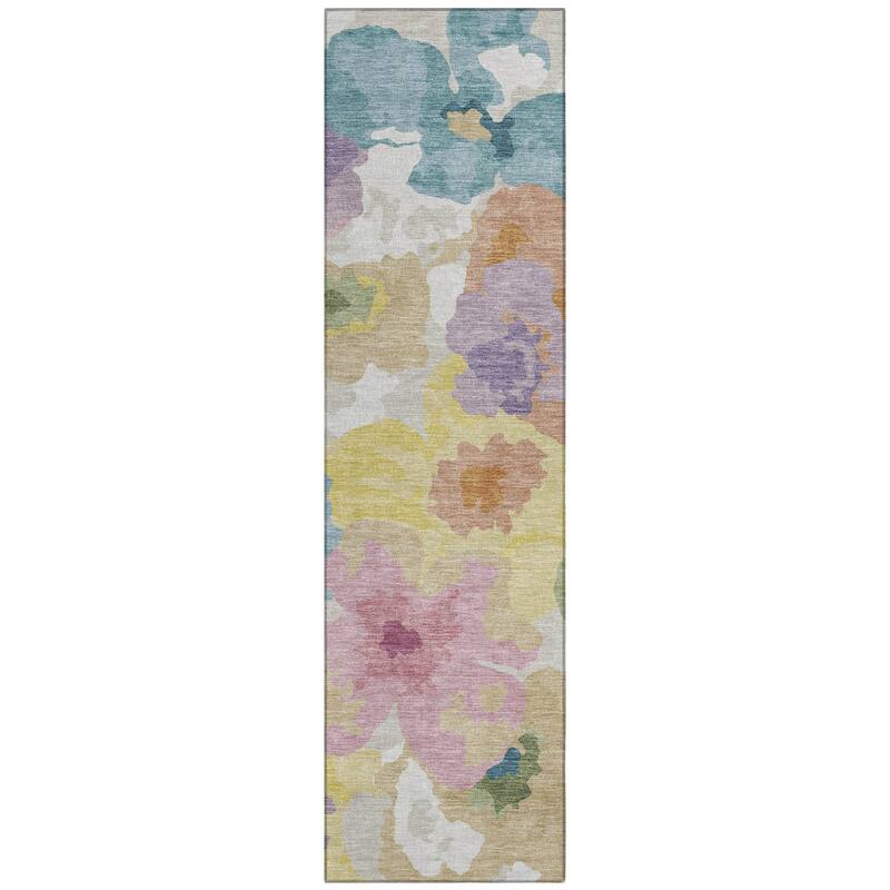 Machine Washable Indoor/ Outdoor Floral Bonnet Chantille Rug