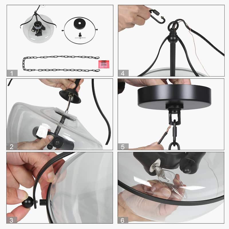 Modern Farmhouse 3-Light Black Gold Glass Chandelier Light Pendant Lights for Kitchen Island