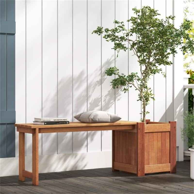 2 in 1 Solid Wood Garden Bench with Planter Box Outdoor Seating for Patio Yard and Deck - 54" L x 16" W x 18" H