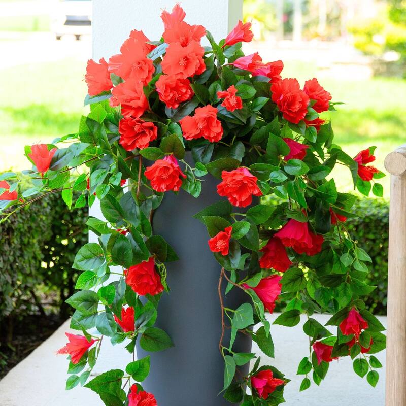 41-in UV Resistant Artificial Hibiscus Hanging Plant - Set of 2