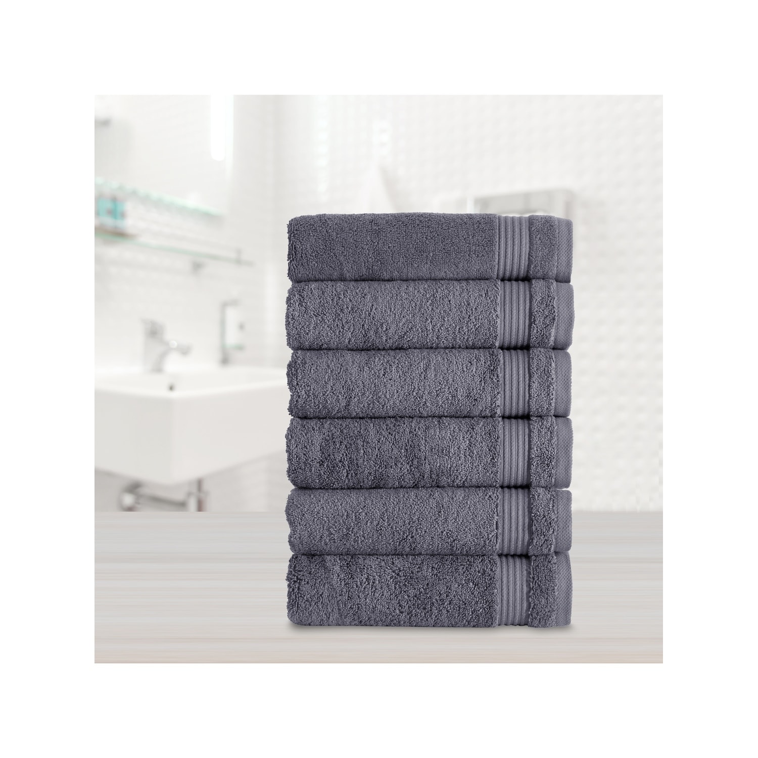 Classic Turkish Towel s Plush Ribbed Cotton Luxurious Bath Sheets (Set of  3) 40x65 - 40x65 Grey