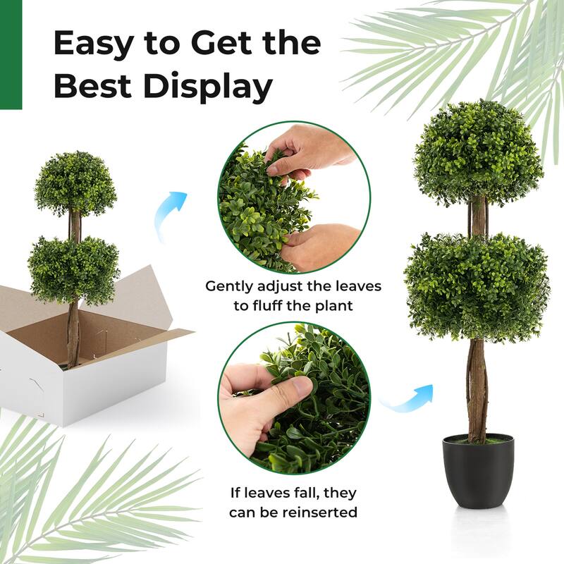Gymax 40'' Artificial Boxwood Topiary Ball Tree Faux Plant Fake Plant