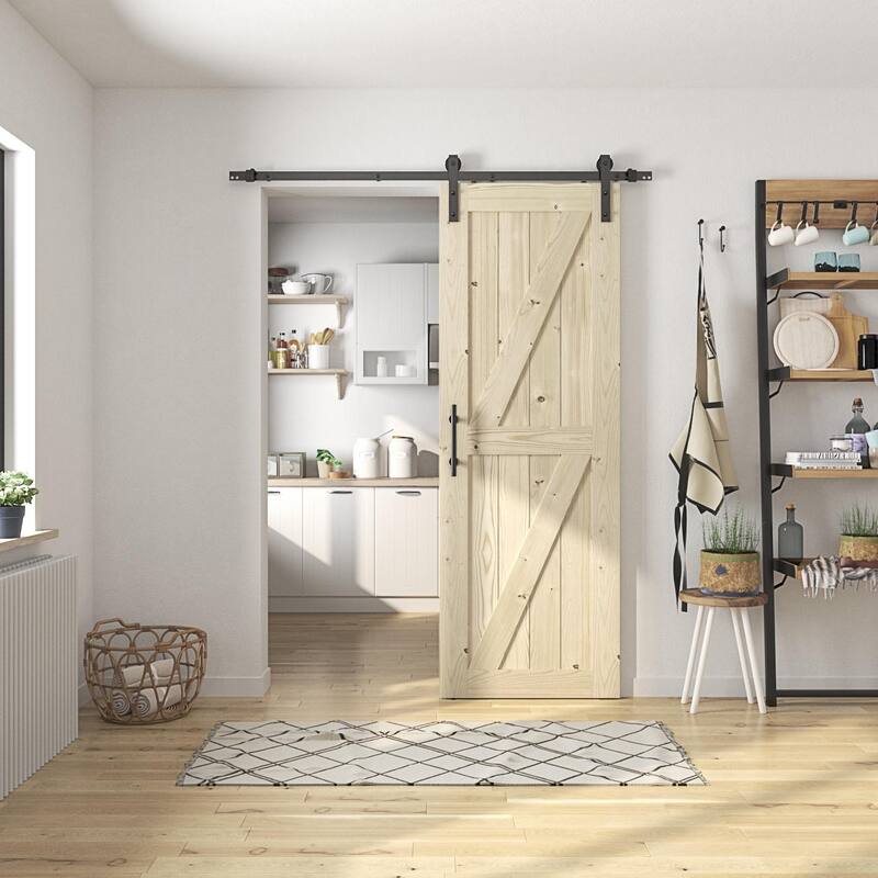 Coast Sequoia 30in./32in./36in./42in./48in. x 84in. K Series Knotty Wood Sliding Barn Door With Hardware Kit - Unfinished