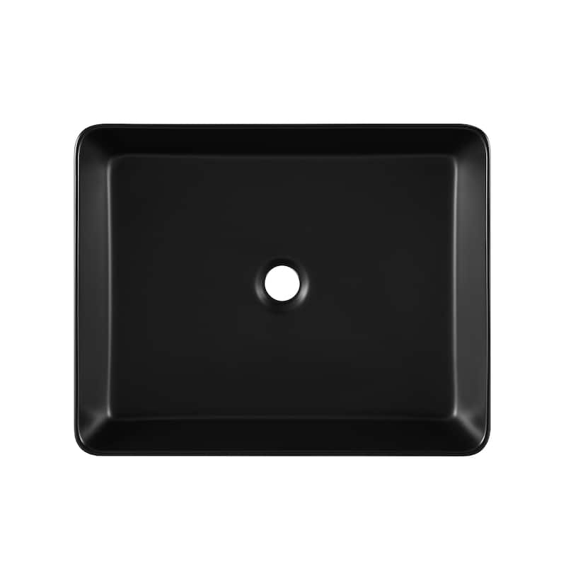 Bastille Rectangle Ceramic Vessel Sink, Matte Black - 20.05" x 15.95" 4.3"