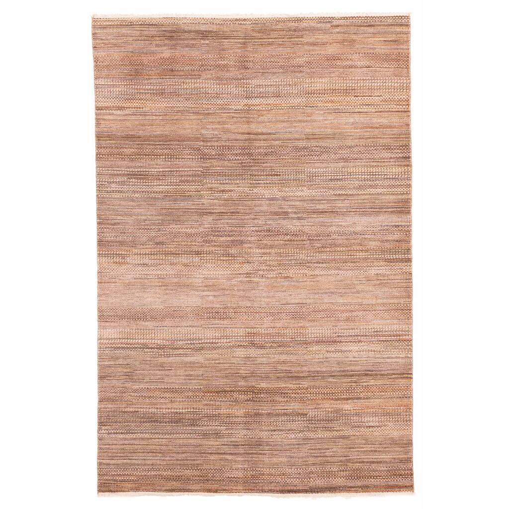 ECARPETGALLERY Hand-knotted Finest Silk Shadow Brown Viscose, Wool Rug - 6'0 x 8'11