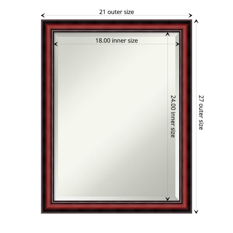 Beveled Wood Wall Mirror - Rubino Cherry Scoop Frame - Outer Size: 21 x 27 in