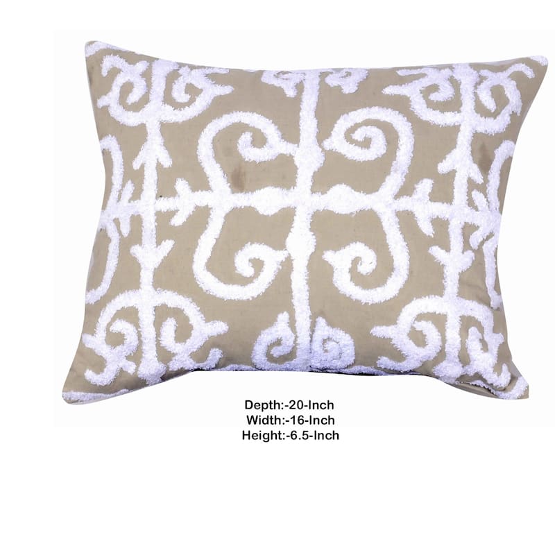 20 X 16 Inch Cotton Pillow with Vermicular Pattern, Set of 2, Brown and White