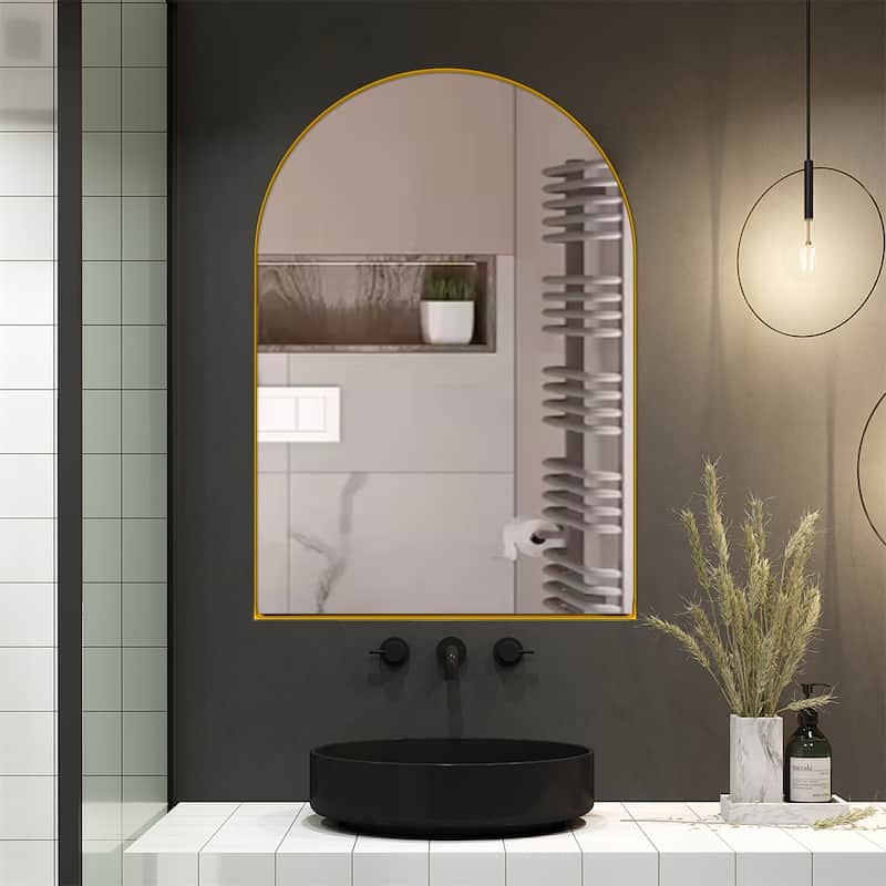 Arched Metal Framed Recessed Medicine Cabinet with Mirror