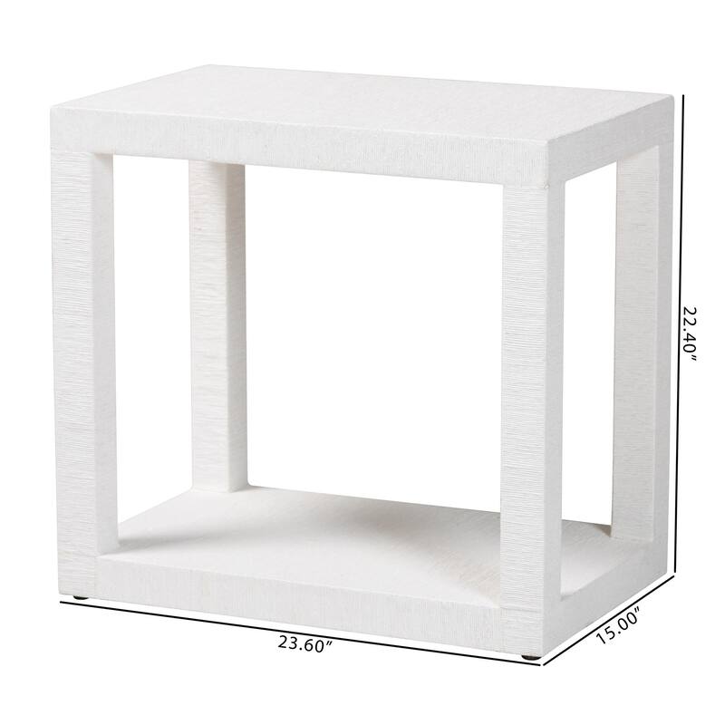 Oaklynn Natural Grasscloth End Table - Two-Tier Accent Table with Open Frame, Modern Coastal Complement, White