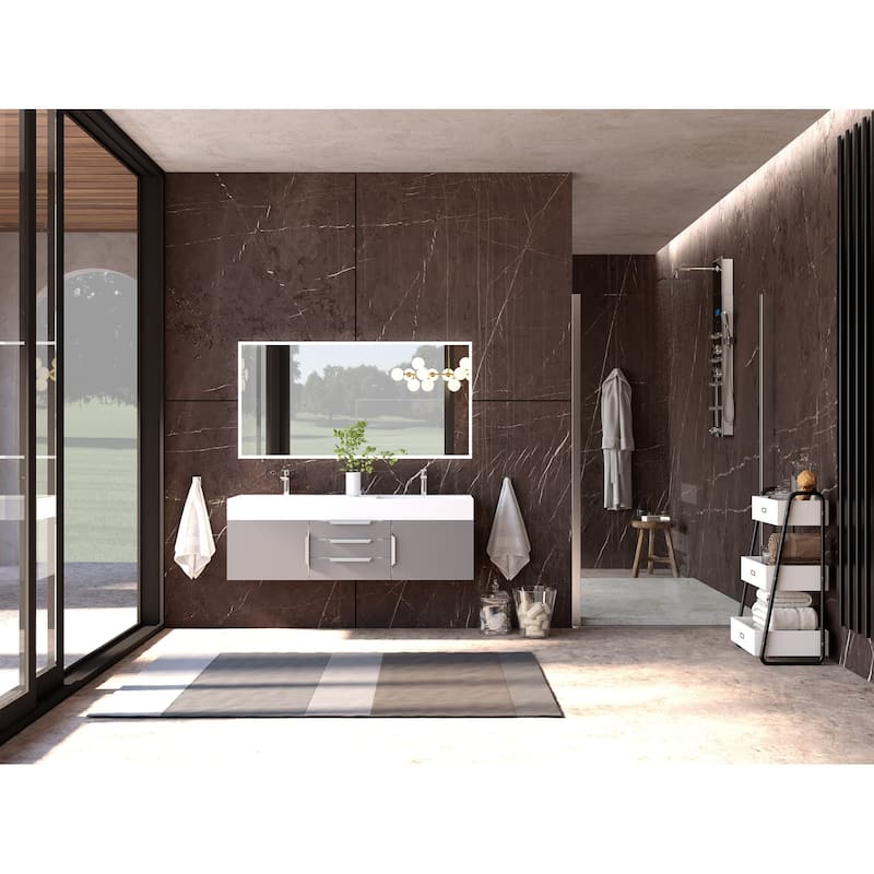 Amazon 60" Wall Mounted Bathroom Vanity Set w/ White Top
