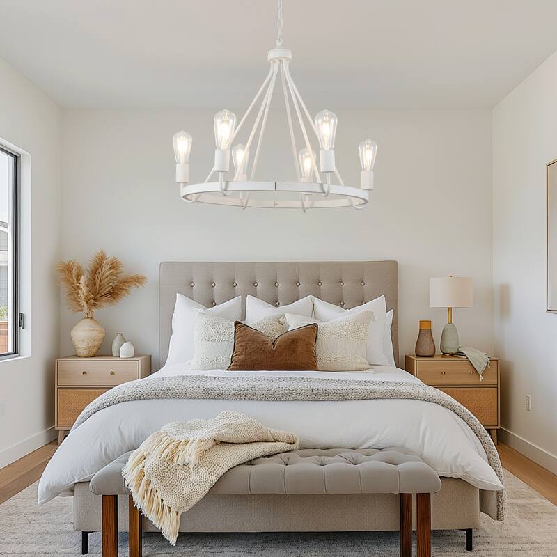 6-Light Candlestick Circle Wagon Wheel Foyer Chandelier Linear Island Chandelier Lighting for Dining Room