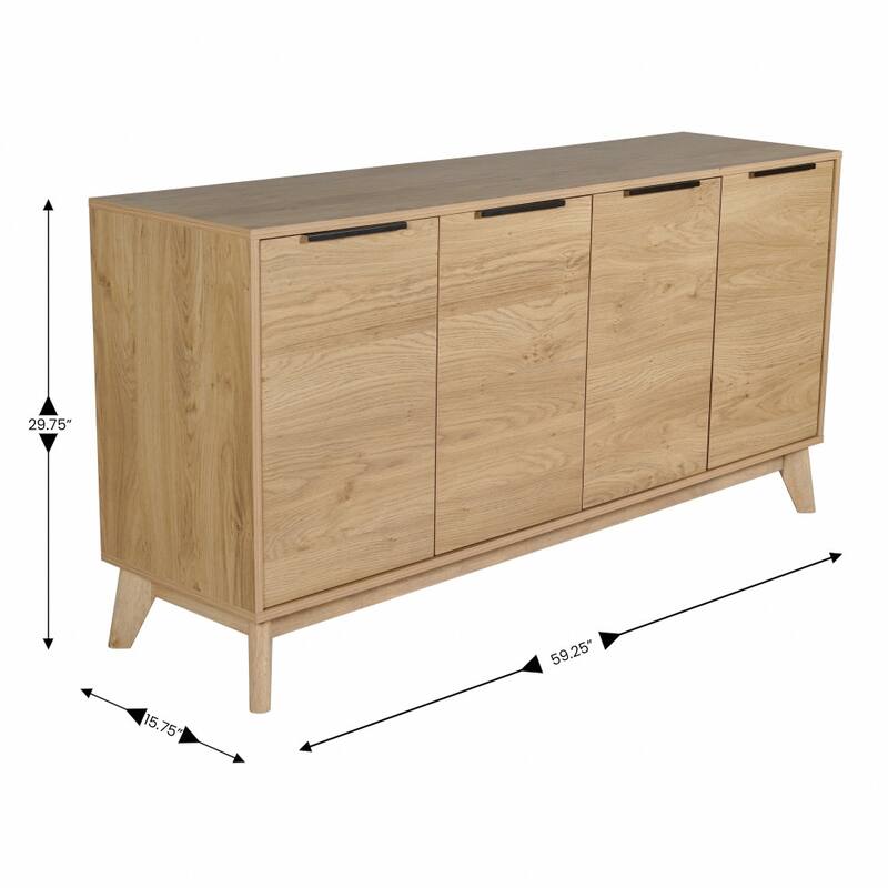 60" Buffet Cabinet with 4 Soft Close Doors and Adjustable Shelves - 15.75"D x 59.25"W x 29.75"H