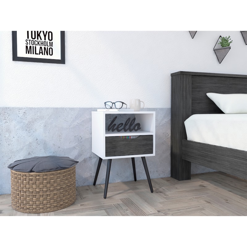 Haverson 1-Drawer 1-Shelf Nightstand Smokey Oak and White - White - 1-drawer