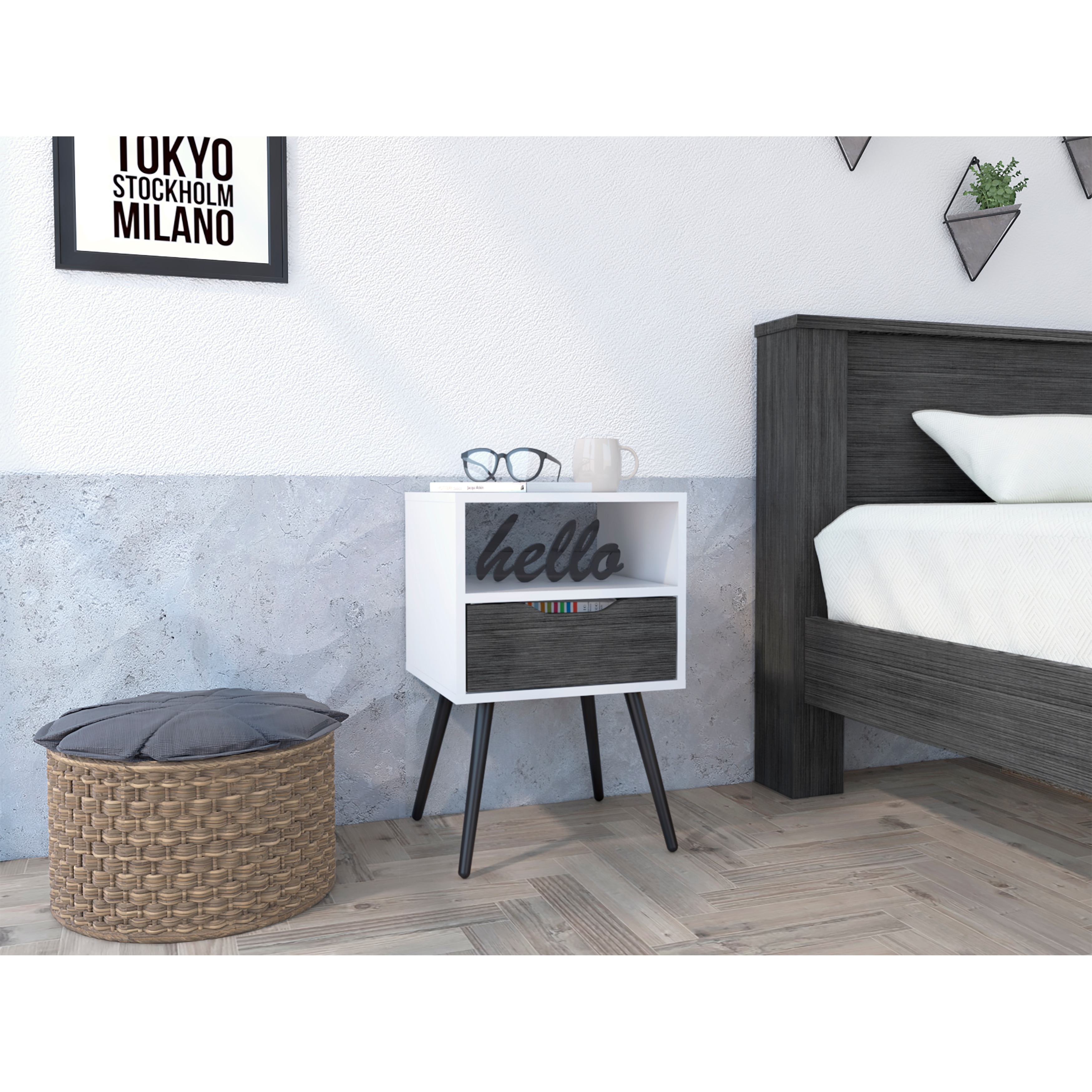 Haverson 1-Drawer 1-Shelf Nightstand Smokey Oak and White