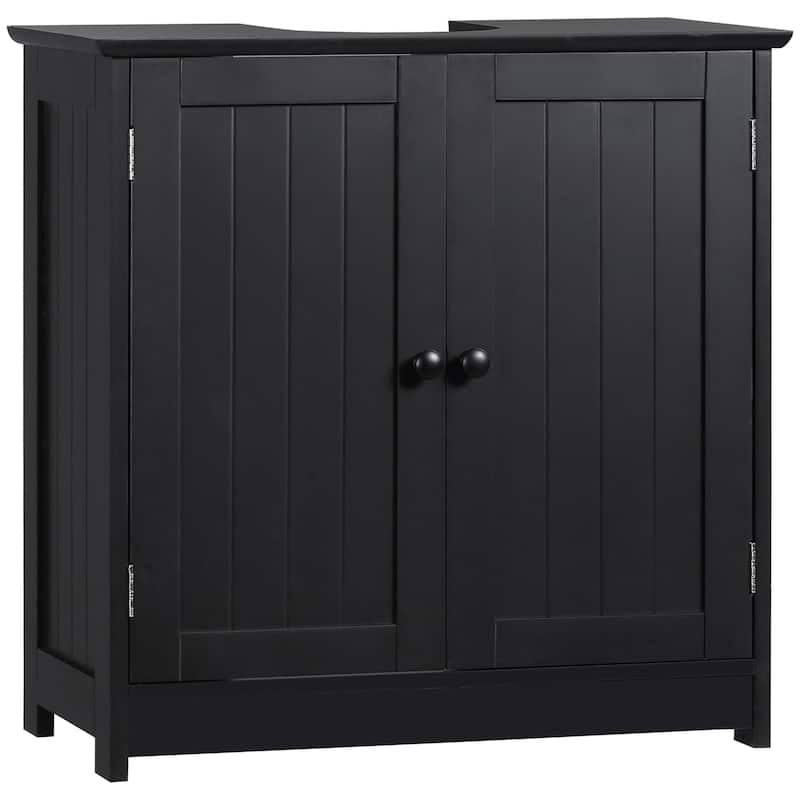 Under Sink Bathroom Cabinet with 2 Doors and Shelf, Pedestal Sink Bathroom Vanity Cabinet, Black - Black