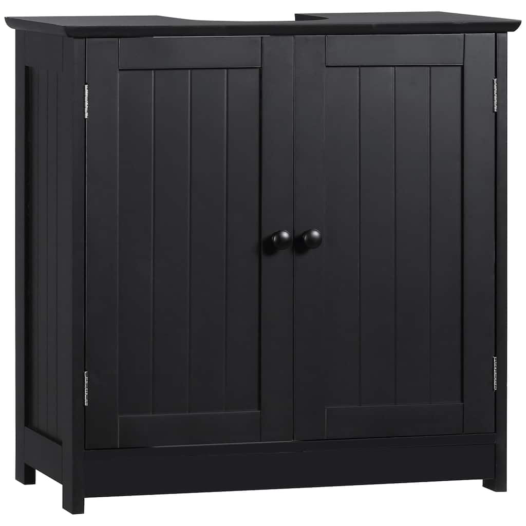 Under Sink Bathroom Cabinet with 2 Doors and Shelf, Pedestal Sink Bathroom Vanity Cabinet, Black