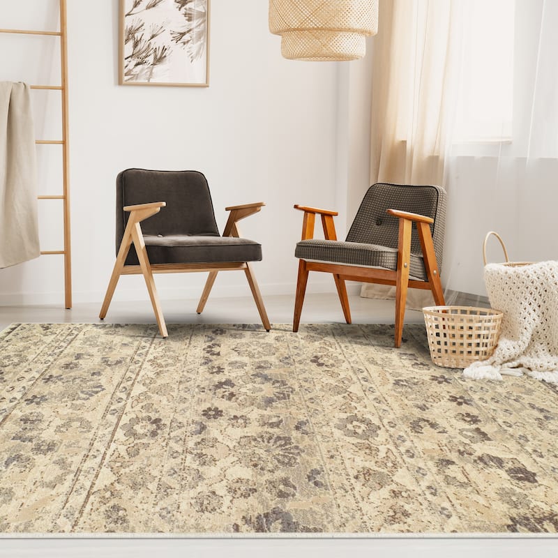 Superior Traditional Vintage Florals Polypropylene Indoor Area Rug - 5' x 8' - Beige
