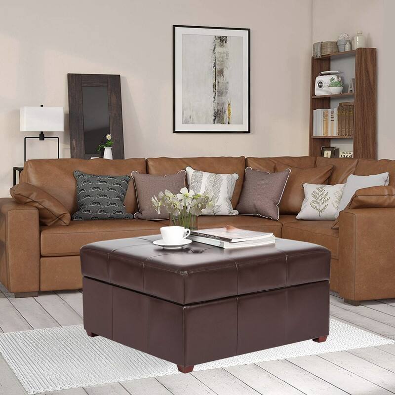 ADECO Storage Ottoman Square Bench Tufted Footrest for Living Room
