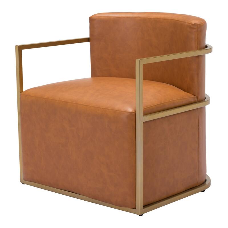 HomeRoots 27" Brown And Gold Faux Leather Arm Chair - 26.8' X '28.3' X '25.6