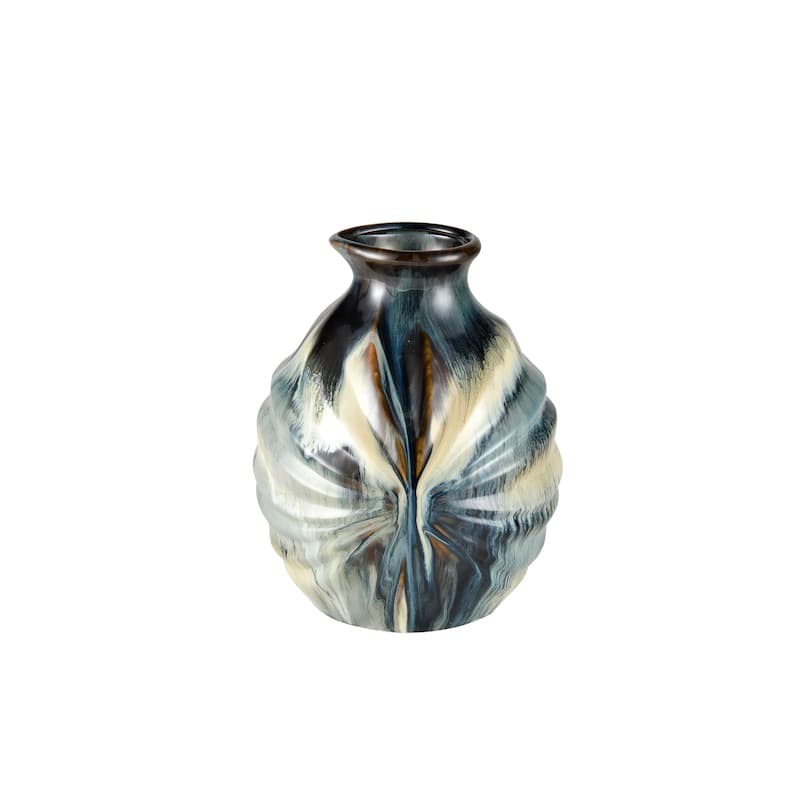 Elk Home Kelly Blue Reactive Earthenware 8.75 Inch Wide Vase