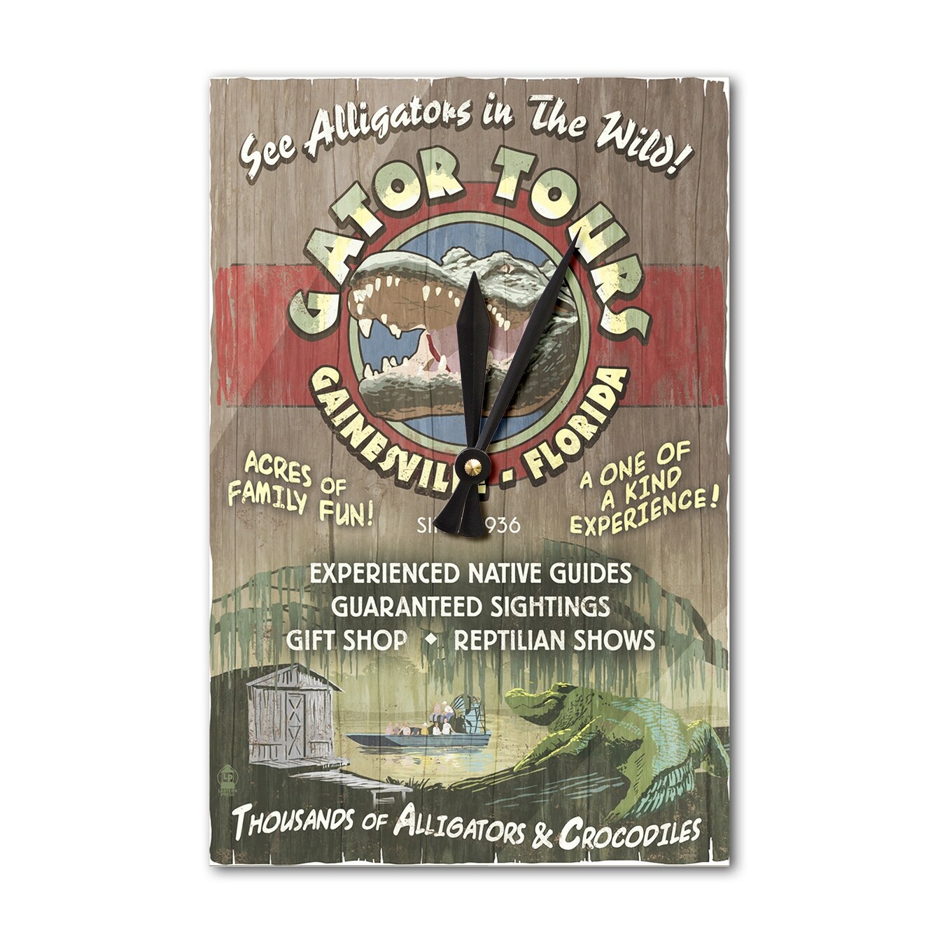 Gainesville Florida Gator Tours Vintage Sign Lantern Press Artwork Acrylic Wall Clock Acrylic Wall Clock