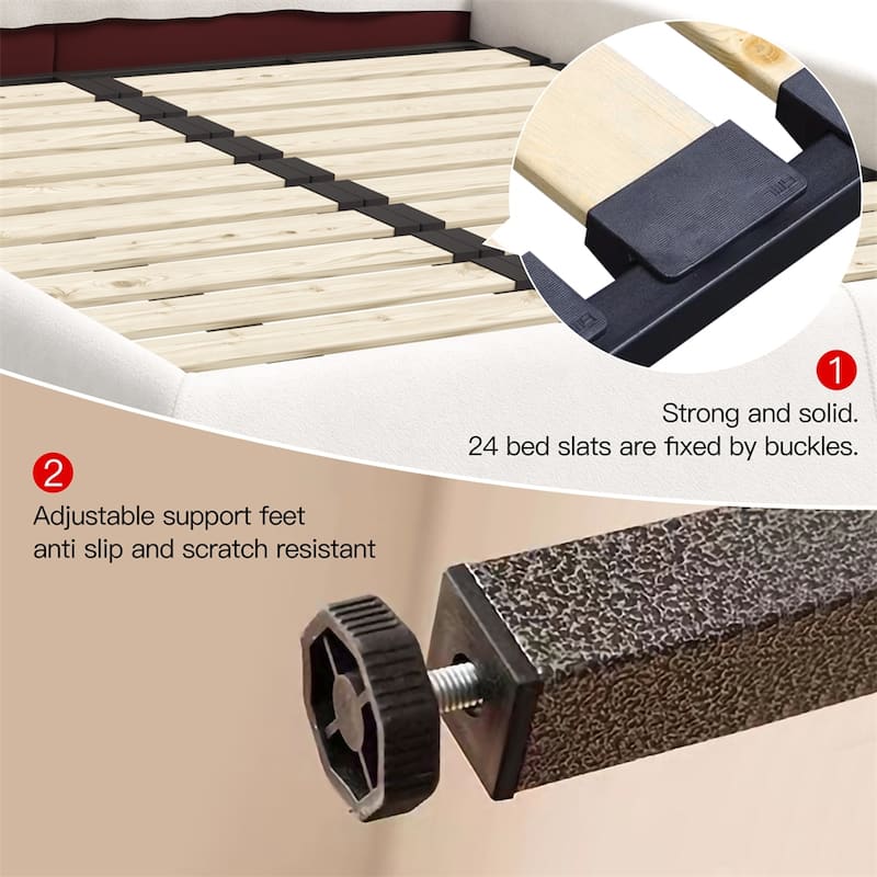 King Size Upholstered Platform Bed with Velvet Headboard & Wood Frame
