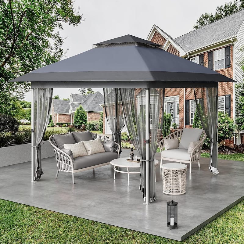 Modern Waterproof 12X12 Ft Instant Pop-Up Gazebo, All-Weather Canopy Tent for Patio, Garden, Backyard, Party - N/A - Grey