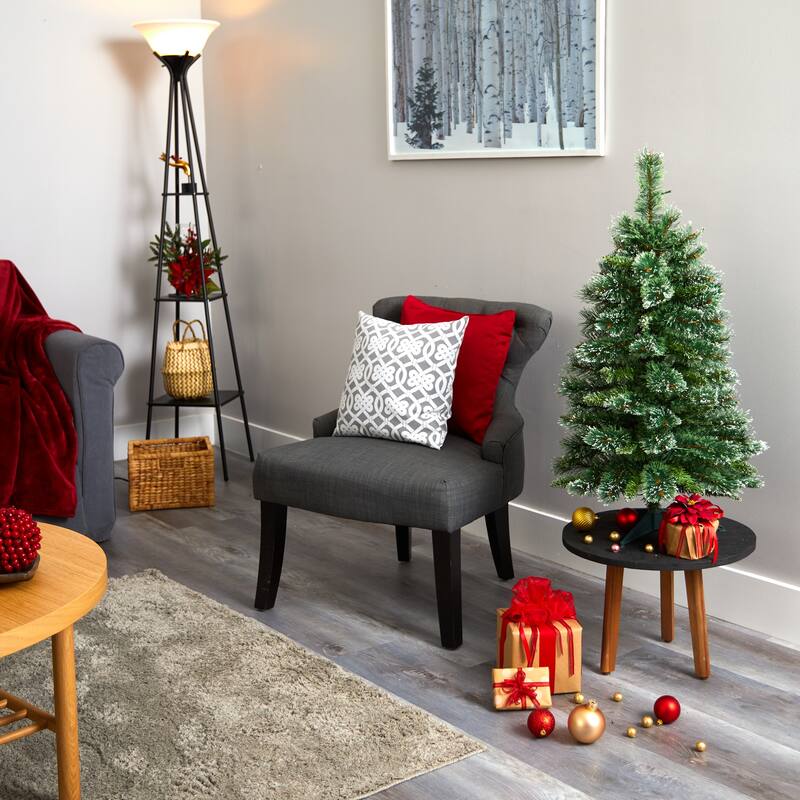 3' Pre-Lit Wisconsin Slim Snow Tip Pine Artificial Christmas Tree, Warm Clear LED Lights - 3 Foot