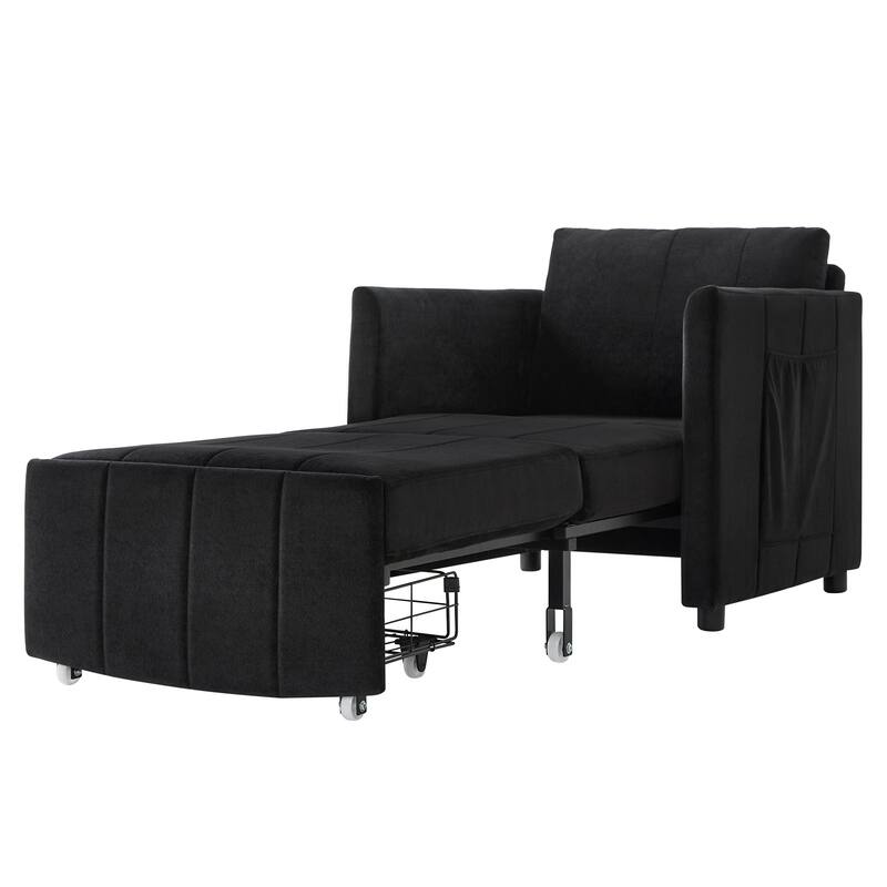 Convertible Sleeper Sofa, Pull Out Sofa Bed with 5-Position Adjustable Backrest, Fold Out Chair Bed with Side Pockets