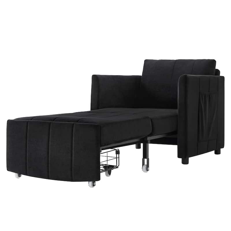 Roomfitters Convertible Sleeper Sofa with Pull-Out Bed 5-Position Adjustable Backrest Side Pockets & Storage Basket