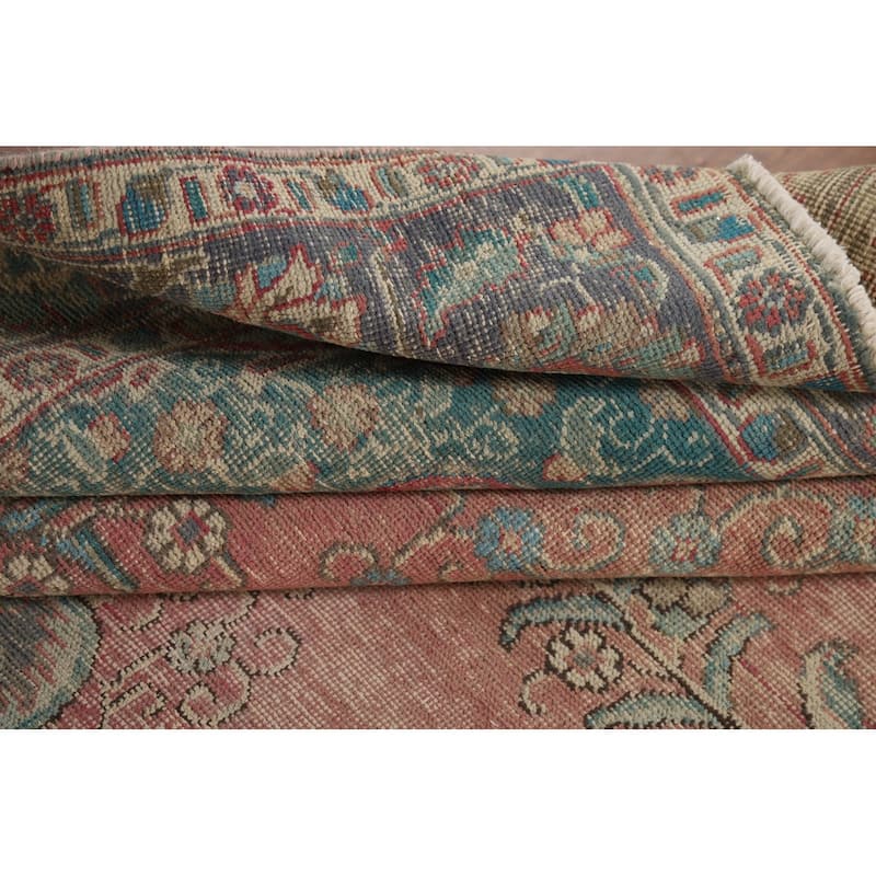 Distressed Tabriz Vintage Persian Area Rug Handmade Wool Carpet - 6'8" x 9'10"