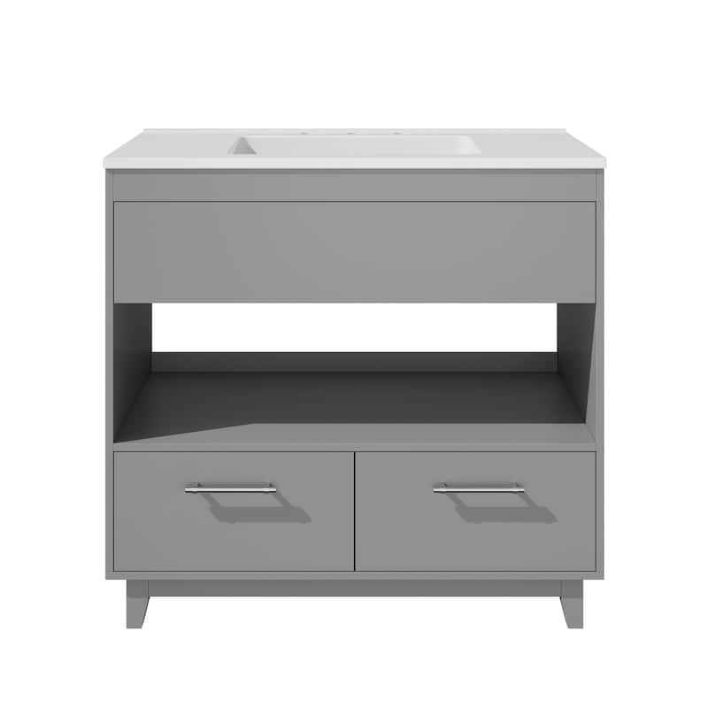 36-in Undermount Single Sink Bathroom Vanity with White Polymarble Top - Grey